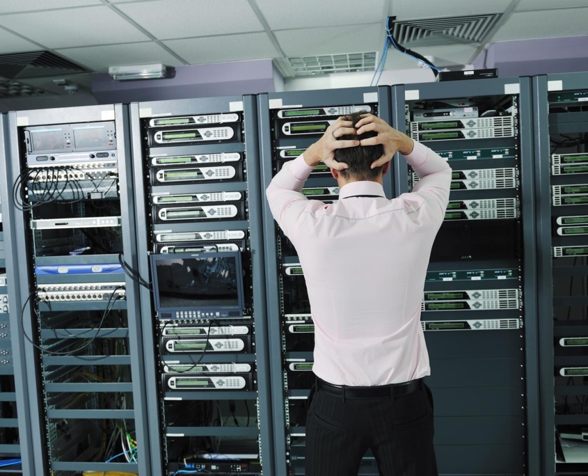 Office person stressed in data center